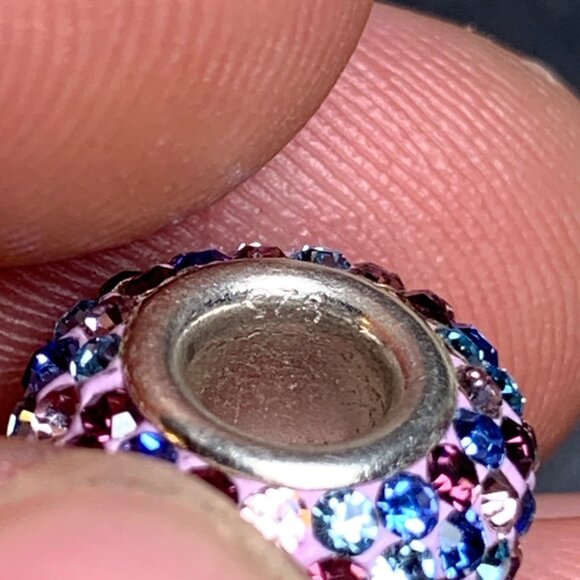 Sterling Silver 955 Slide Charm Multi Color Crystal Rhondel Charm 6.6mm Wide - Picture 4 of 7